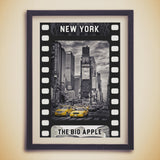 NYC Black & White Movie Tape Decor | Aesthetic Yellow Taxi Isolated Color | Poster